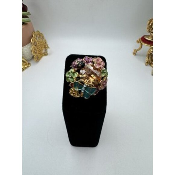 Aldo Flower Ladybug Butterfly Orange Center Stone Cluster Ring Size 6.5 Enamel - Picture 6 of 10